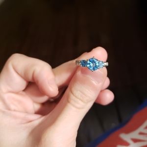 14K Solid White Gold Topaz Diamond Ring 1.20ct